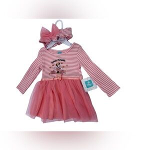 NWT Disney Minnie Mouse Pink Striped Dress with Bow